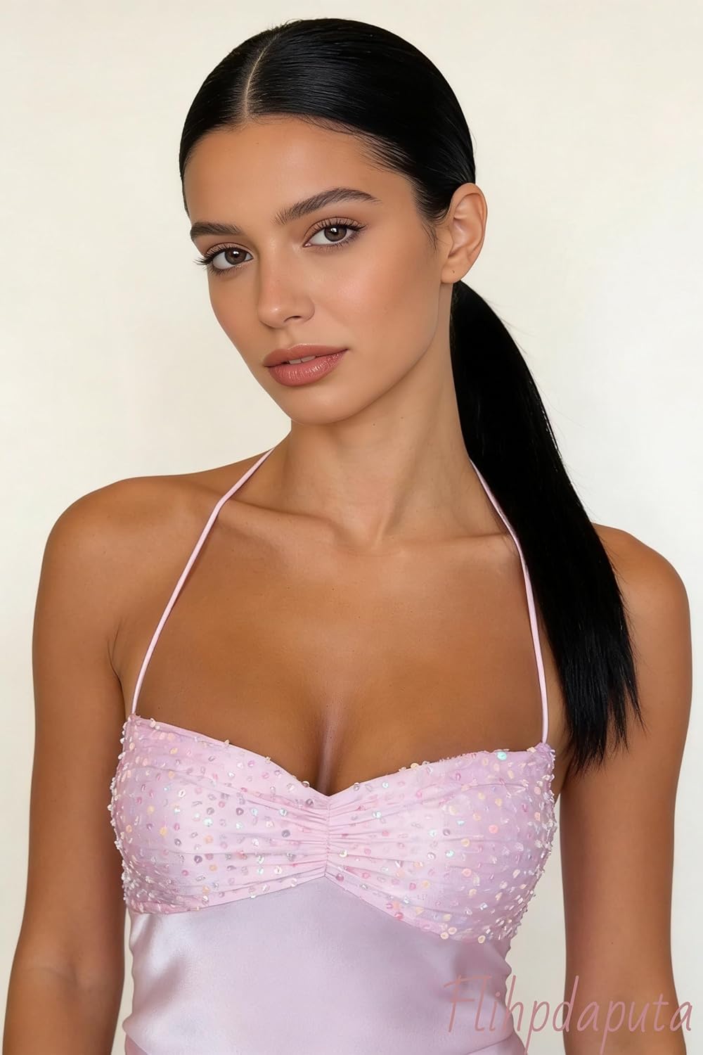 Sparkly Ruched Satin Prom Dresses for Women 2026 Halter Backless Formal Dresses Evening Gowns