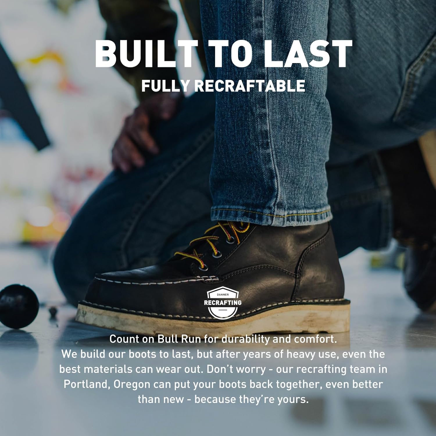 Danner 8” Bull Run Moc Toe Work Boots for Men - Durable Full-Grain Leather with Non Slip Wedge Outsole and 3-Density Cushion Footbed, EH Resistant