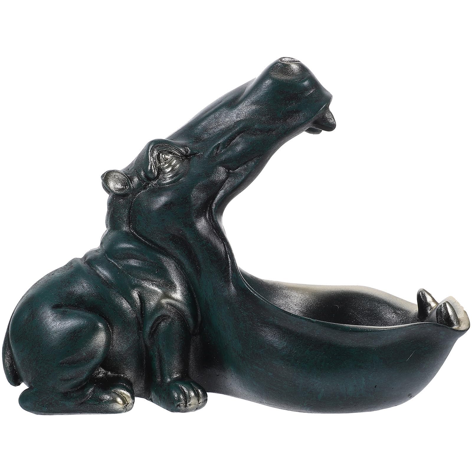 Escultura de hipopótamo de resina con función de almacenamiento para llaves en recibidor