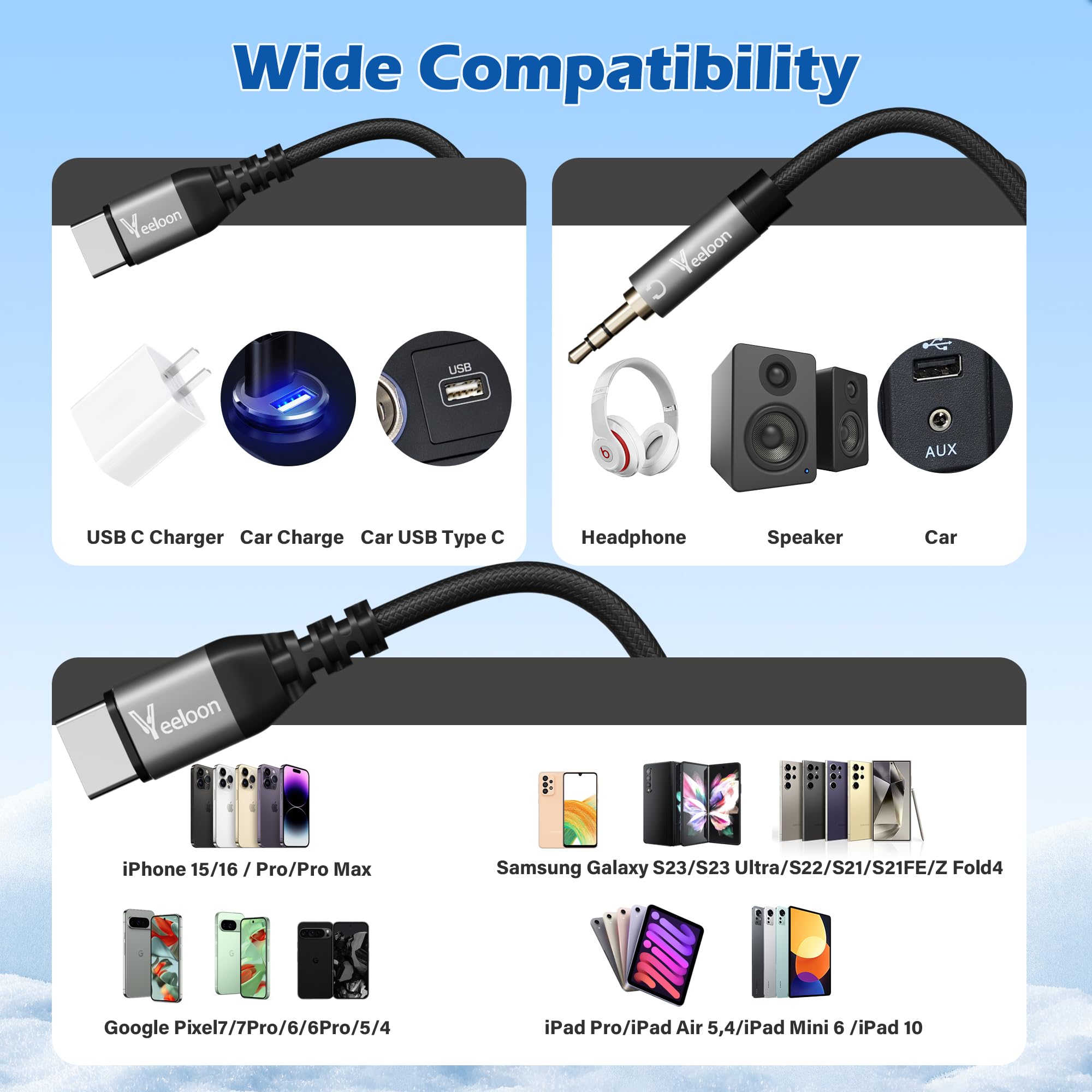 Cavo da USB C a AUX da 3,5 mm con ricarica rapida da 60 W, 2 in 1 da USB C a jack AUX da 3,5 mm per autoradio con cavo di ricarica PD da 60 W di tipo C, 1,5 m, compatibile con iPhone 16/15/Pro, Galaxy