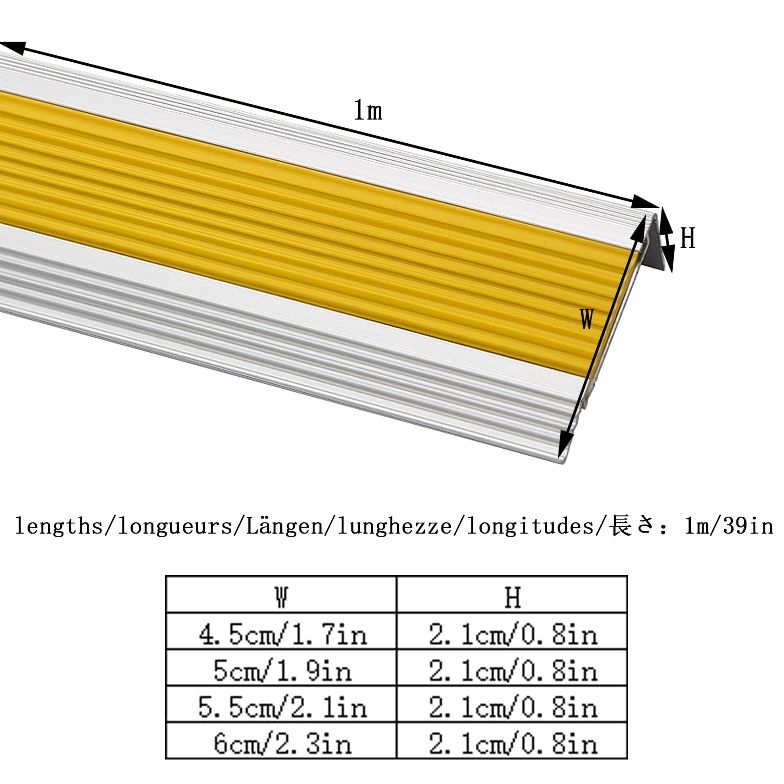 Tira De Umbral ProteccióN, Perfil para Escaleras En Forma De L, Perfil Angular De Aluminio para Escaleras, Tiras Antideslizantes para Peldaños, para Peldaños De Interior Y Exterior ( Color : Yellow ,