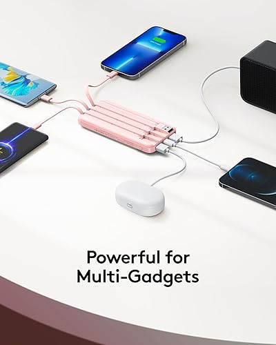 Miniatura 2 de Cargador de teléfono portátil, cargador portátil de 10000 mAh con cables integrados, paquete de batería esencial de viaje compatible con iPhone,