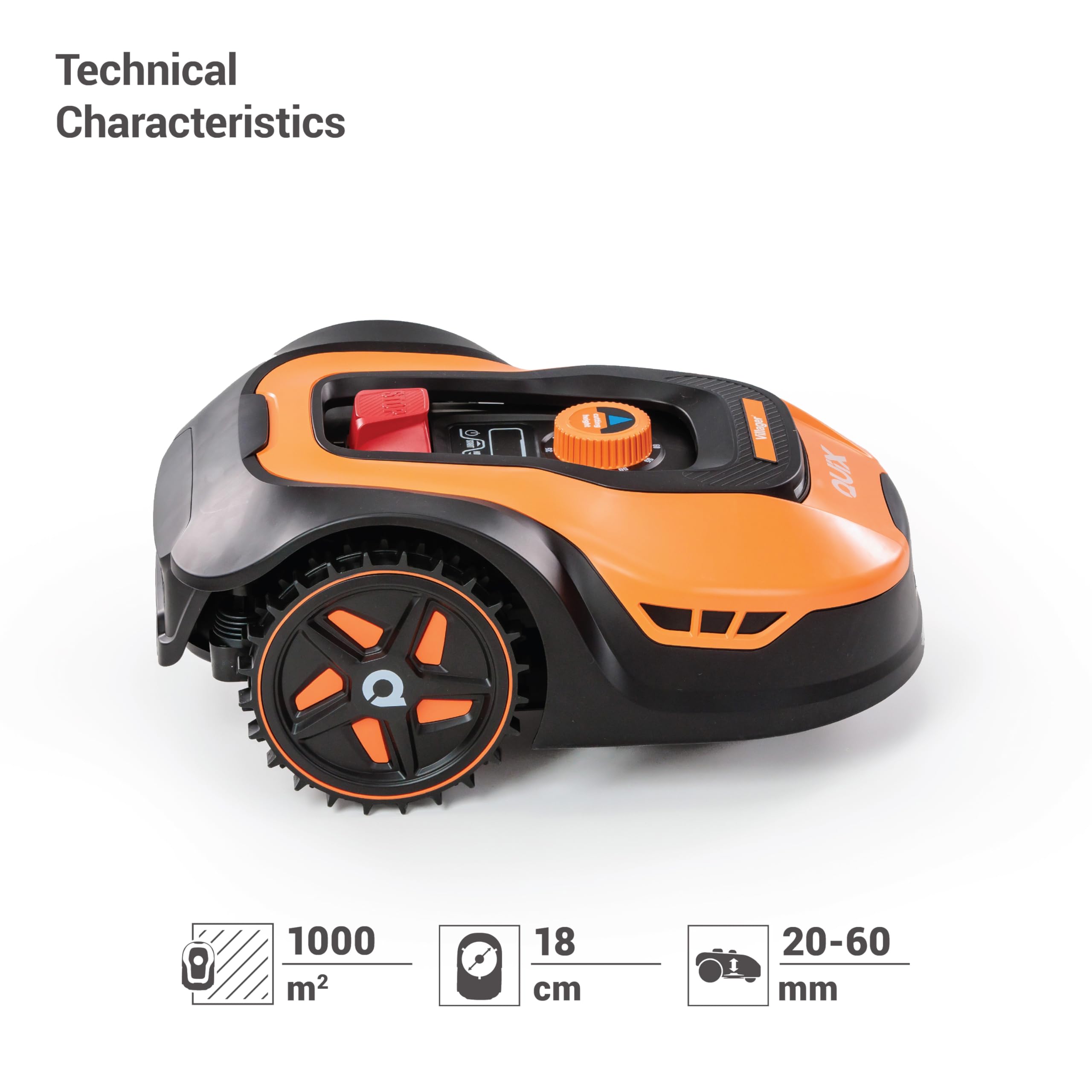 Villager QUIX Robot cortacésped – Robot cortacésped con batería de 18 V para 1000 m² – WiFi y Bluetooth, Control de aplicación, Ancho de Corte de 180 mm, Altura de Corte de 25 – 60 mm, hasta 45% de