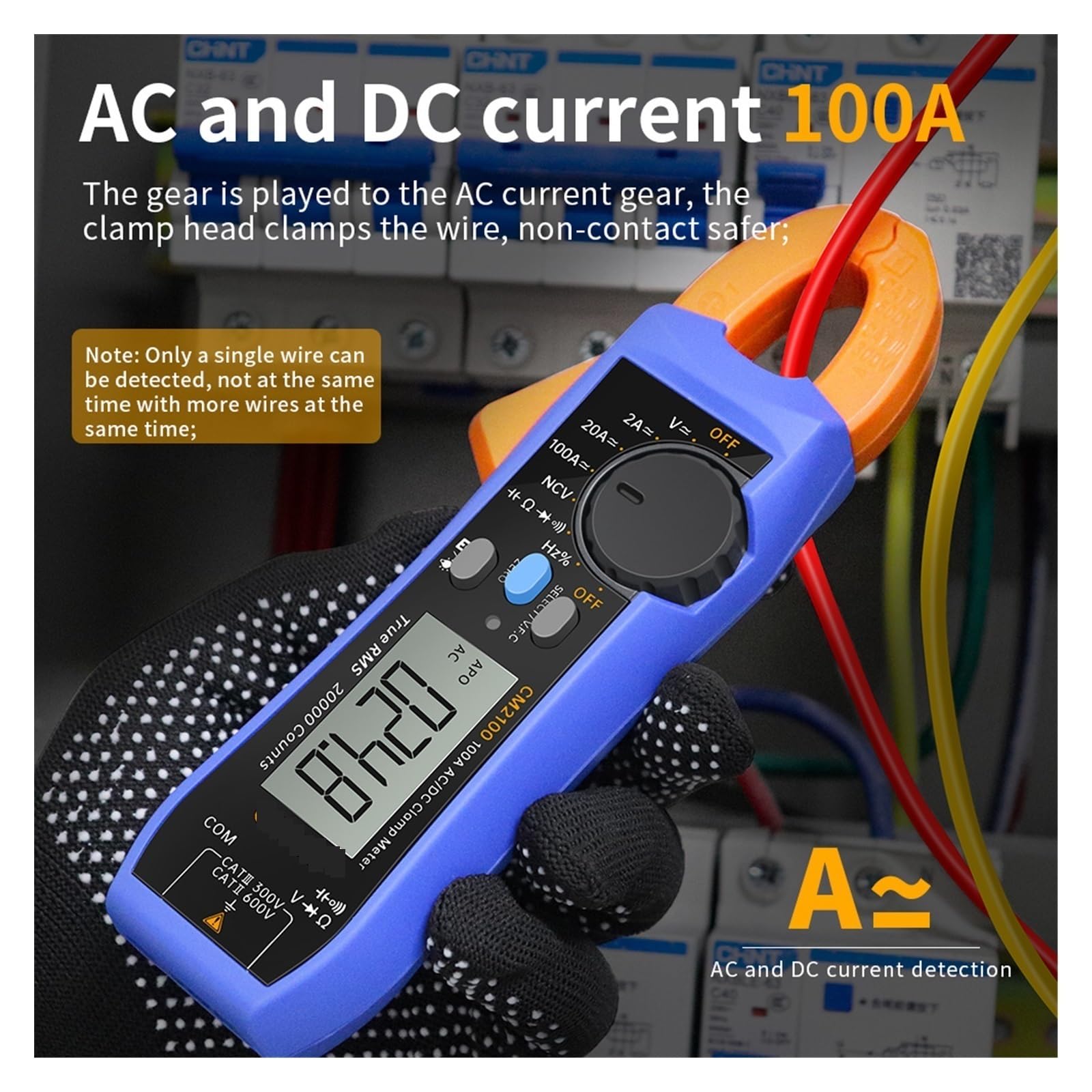Pinza amperimétrica digital, Multímetro Digital CM2100 CM2100B Alta Precisión 20000 Recuentos AC/DC Probador De Pinza Corriente Valores Eficaces Verdaderos Diodo VFC Amperímetro Portátil(CM2100)