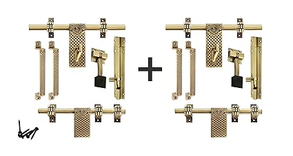 Ab Sab Antique Finish Brass Door Accessories Fittings Kit Aldrop Set Standard Golden with Screws Design 2 (Pack of 2)
