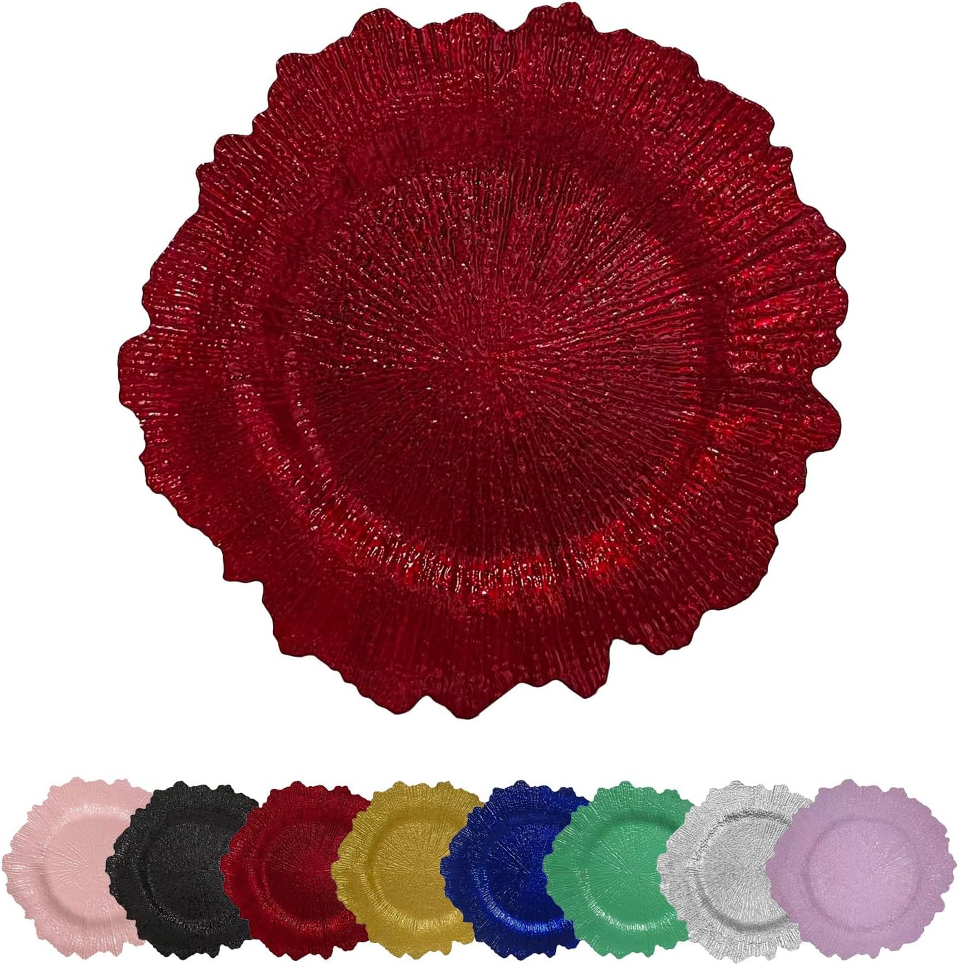 13 Inch 12pcs Reef Charger Plates – Elegant Decorative Dinner Plates for Wedding, Holiday Parties, and Formal Dining–Stylish Table Decor for Festive Celebrations (Red-12XH)