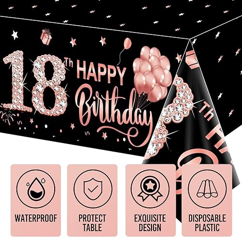 Miniatura 52 de Paquete de 3 manteles de oro rosa Happy Thirty – Suministros para fiesta de cumpleaños 30, decoración de mantel rectangular desechable de plástico