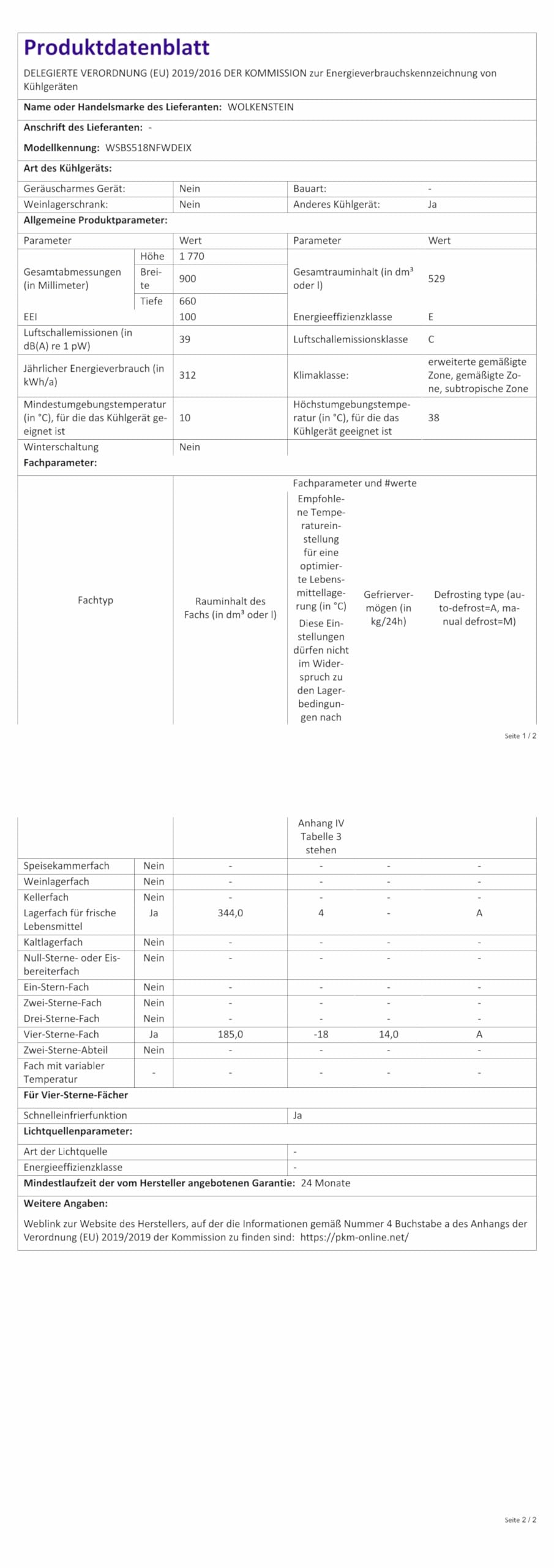 Wolkenstein Side-By-Side Kühl-Gefrierkombination WSBS518NFWDEIX | 529 Liter Nutzinhalt | 185 Liter 4 Sterne Gefrierraum | NoFrost | 2L Wasserspender | Sehr leise mit 39 dB | Display mit Touch Control