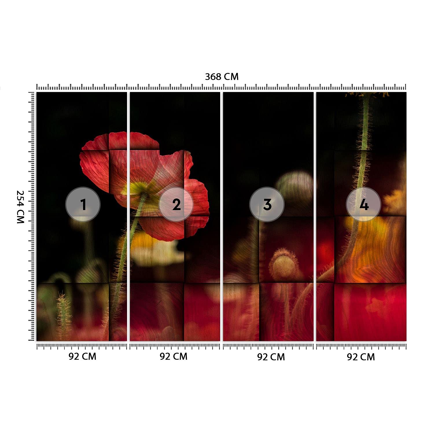 Feeby Fototapeta Na Ścianę Motyw Geometryczny Maki 368x254 cm Czerwony Tapeta Papierowa Do Sypialni Biura Salonu Kuchni Łazienki Zawiera Klej Montażowy Natura Kwiaty Abstrakcja