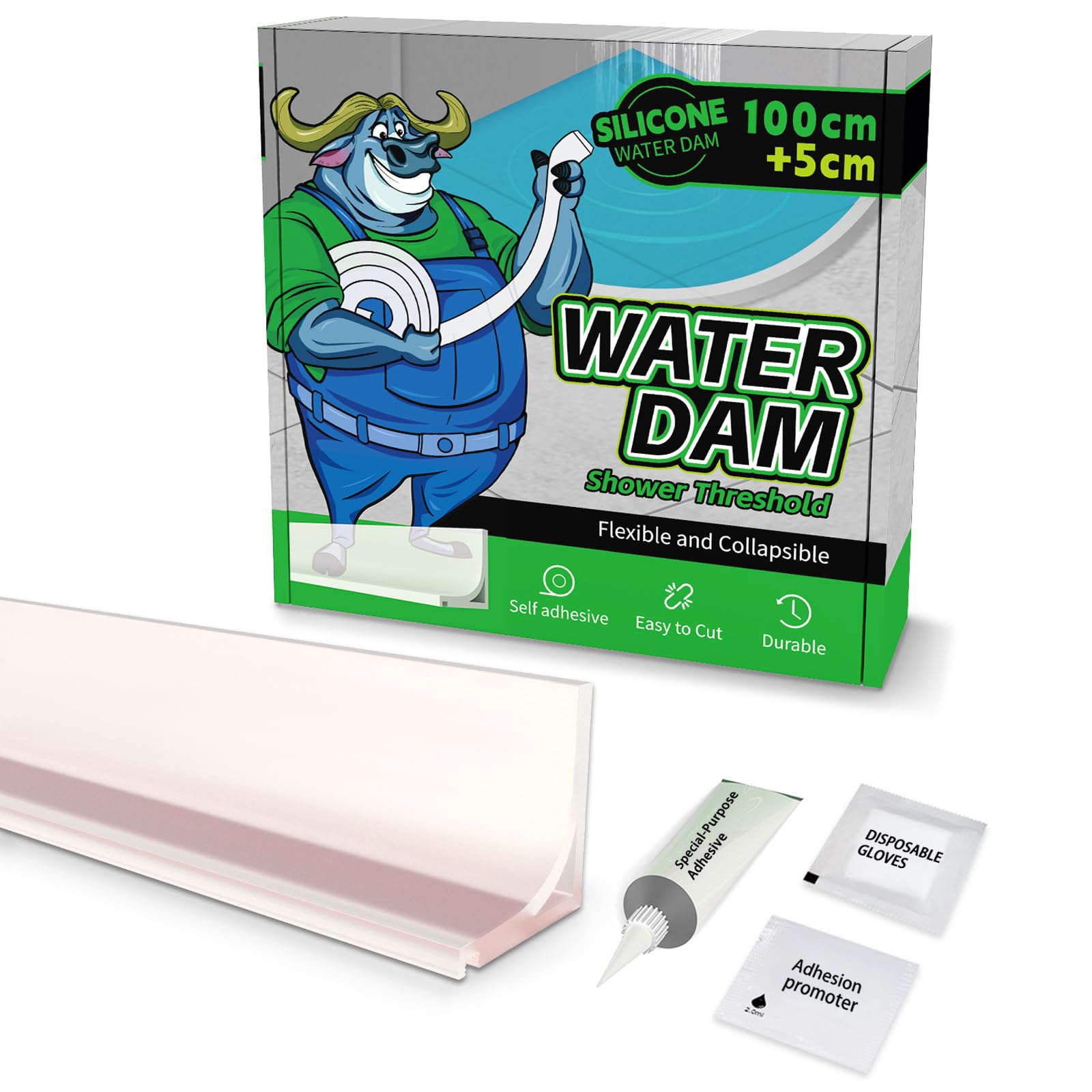 Alitaiyi Transparent Wet Room Floor Barrier For Shower,Adhesive Shower Water Barrier,Collapsible Silicone Shower Tray Sealing Strip Water Dam,Shower Floor Water Barrier For Bathroom,Shower Door Seal Strip