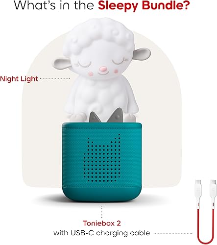 Miniatura 3 de Toniebox - Paquete de 2 reproductores de audio para niños de 1 años en adelante con luz nocturna de ovejas soñolientas, verde azulado tropical