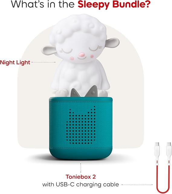 Toniebox 2 Audio Player Bundle for Kids 1+ with Sleepy Sheep Night Light - Tropical Teal