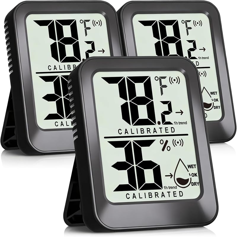 AyayaBoss Paquete de 3 termómetros de habitación higrómetro interior | Tamaño mini, Monitor de temperatura y humedad, Lectura rápida y precisa, Fácil de ver, Soporte/Colgante/Adhesivo de pared, ℉/℃, con batería