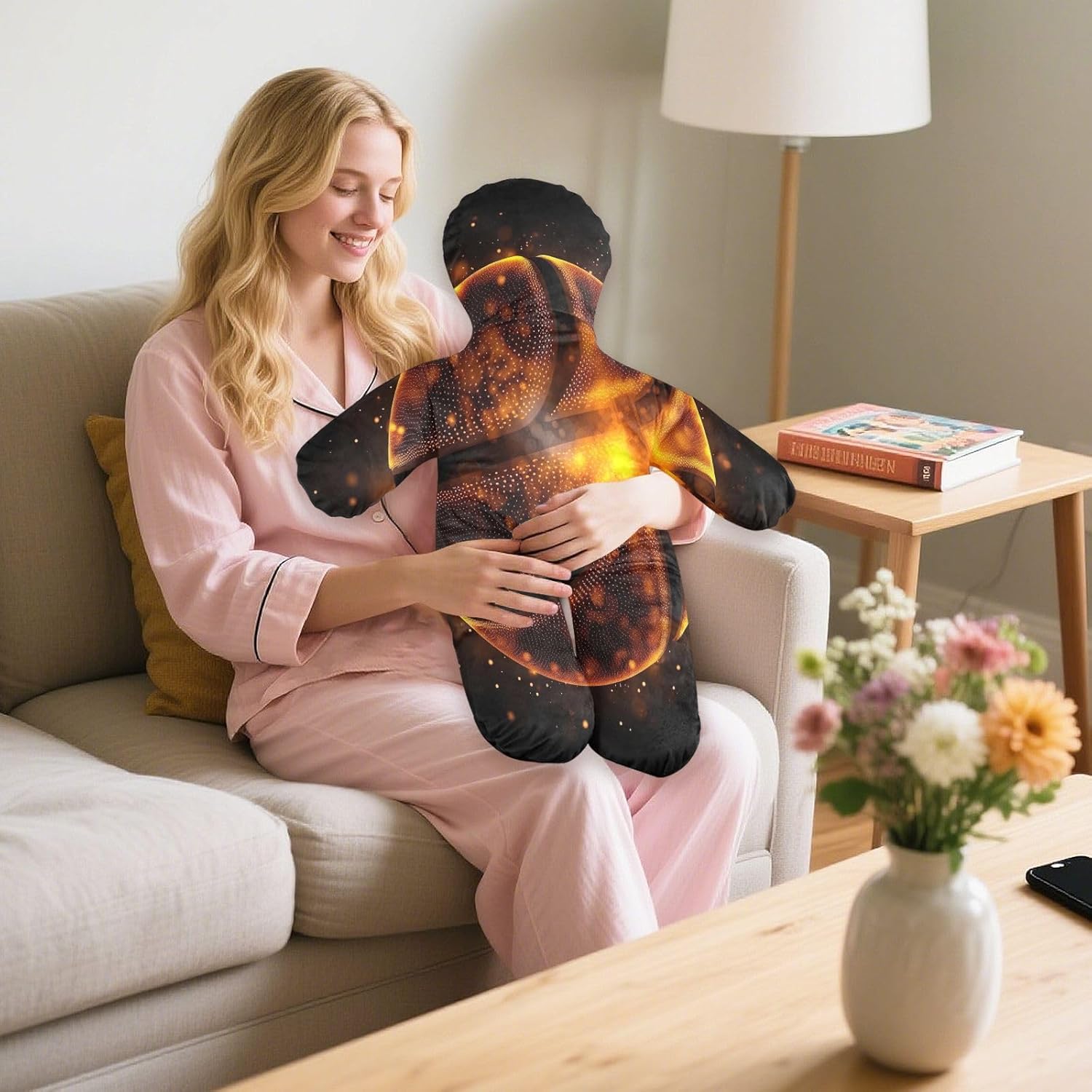 Fire Basketball Human-Shaped Pillow Soft Body Pillows Washable Velvet Pillows for Anxiety Relief Sleeping Cuddling & Support