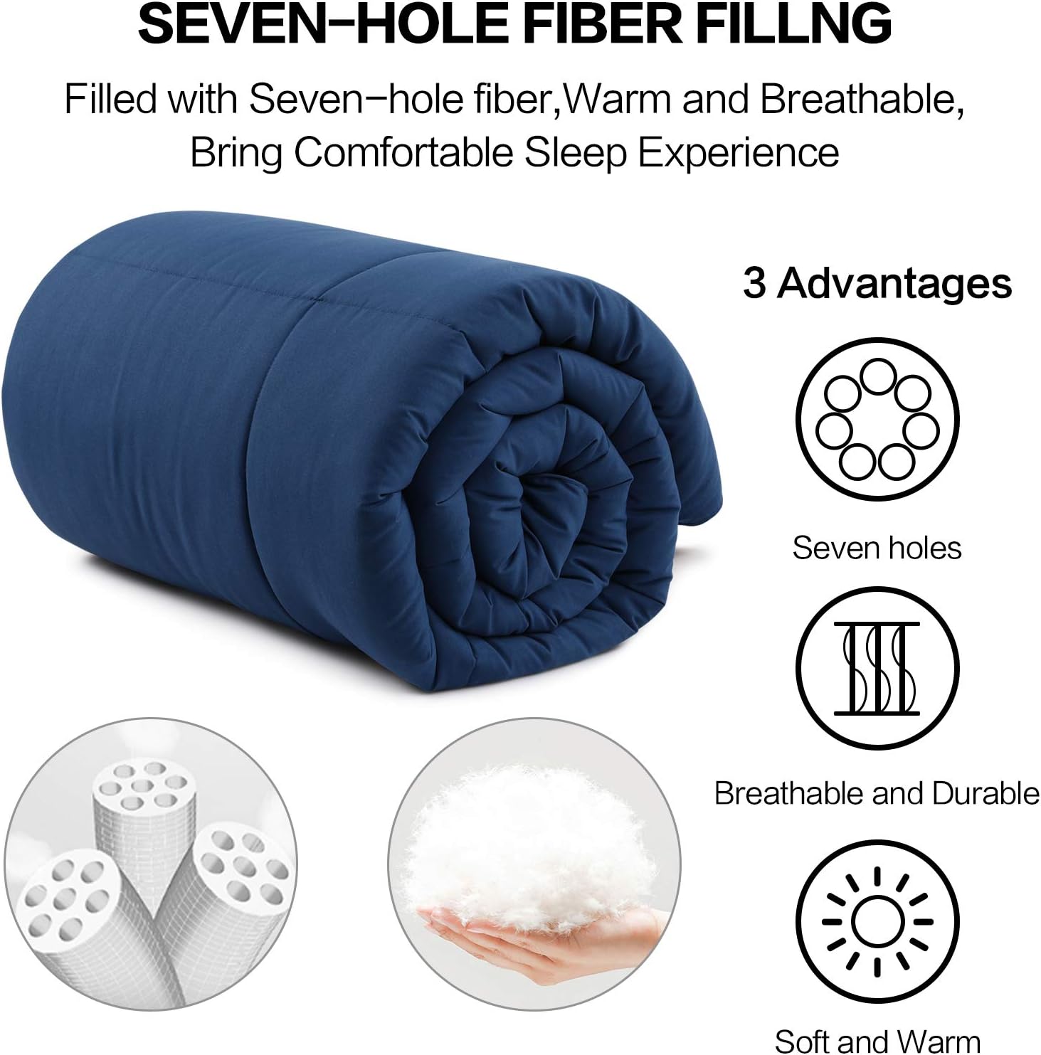 Lowest Price All Season Queen Size Bed Comforter,Soft Down Alternative Quilted Comforter,Box Stitched,Machine Washable(Navy,88x88Inches)