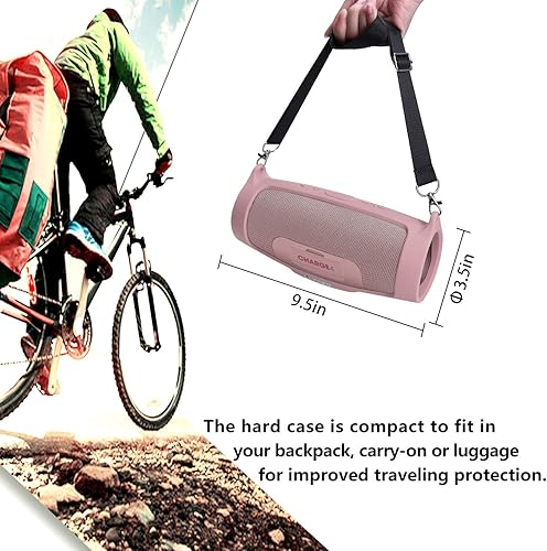 Miniatura 3 de LTGEM - Funda de silicona para altavoz JBL Charge 4, protector de viaje de gel suave, bolsa de goma impermeable con correa para el hombro (rosa)