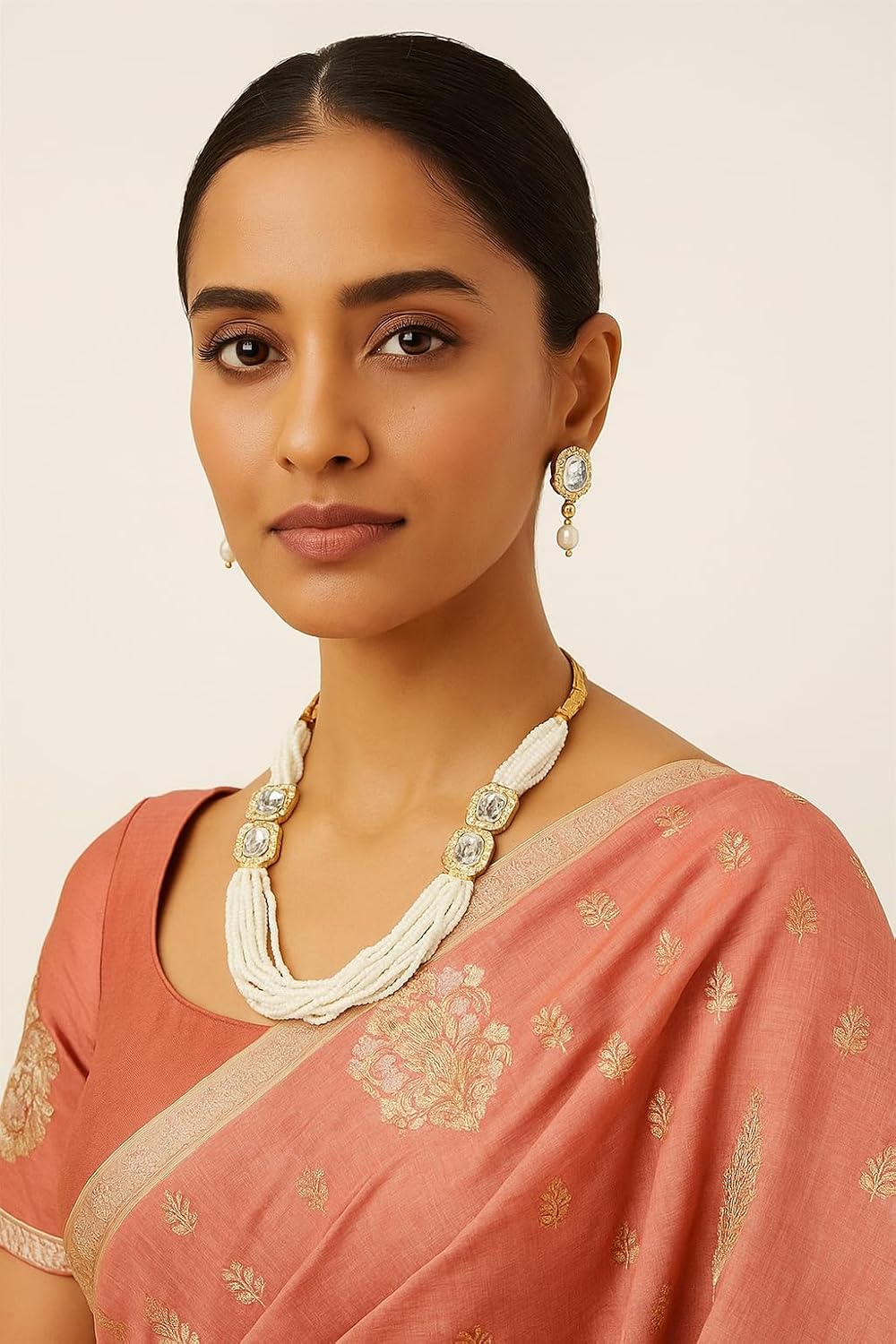 Traditional Necklace Set for Women | Handmade White Beaded Bridal Jewellery with Earrings | Ethnic Wedding Necklace