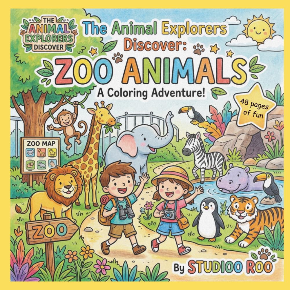 The Animal Explorers Discover: Zoo Animals Coloring Book: A Fun Zoo Animal Coloring Adventure for Kids Ages 3-8 Featuring Lions, Elephants, Giraffes, Zebras, Pandas & More
