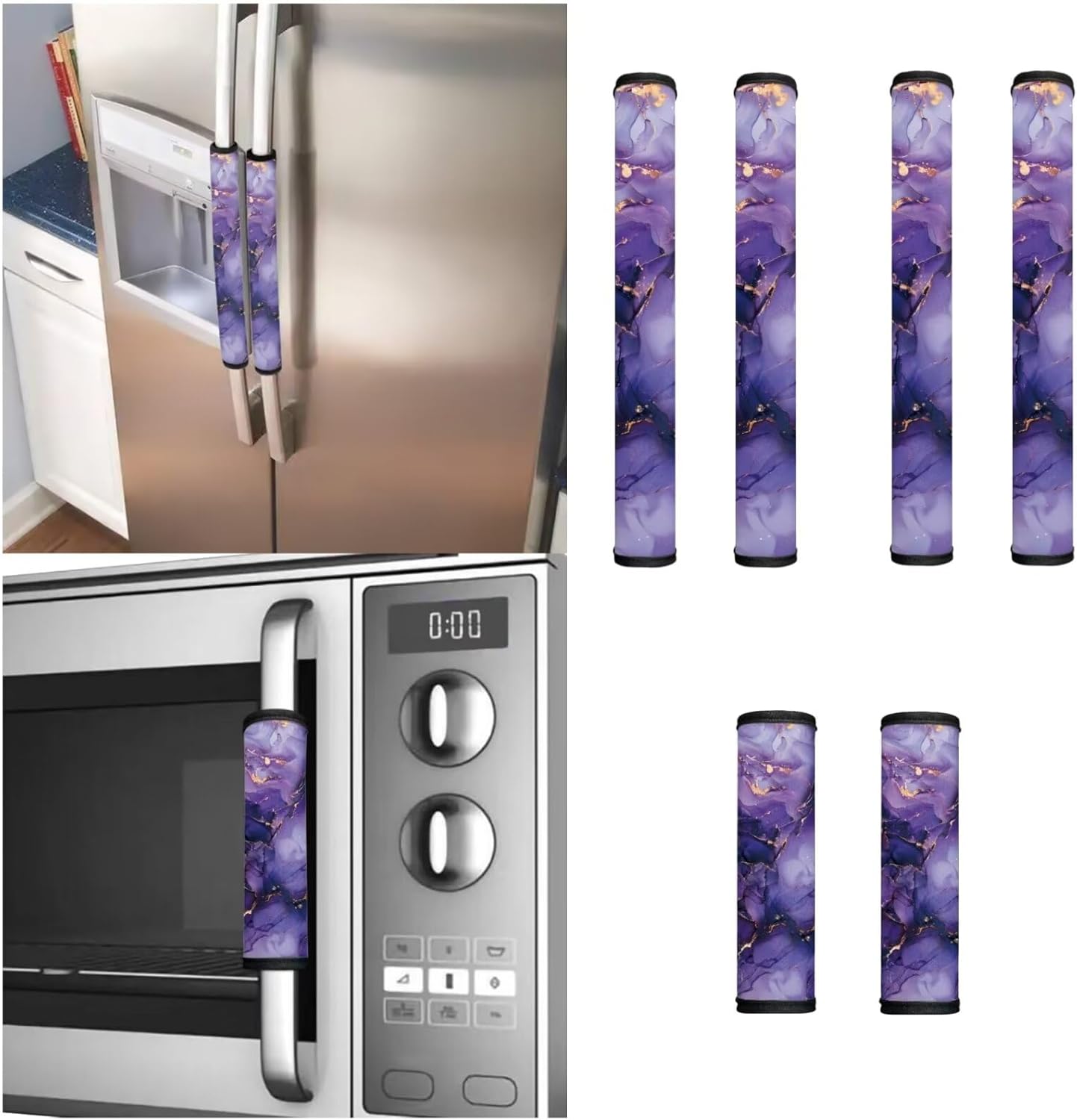 Refrigerator Handle Covers Set of 6 Purple Marble Refrigerator Decorative Cloth Door Handle Cover Protector Washable Door Handle Scratch Resistant Protective Cover for Fridge Oven Dishwasher
