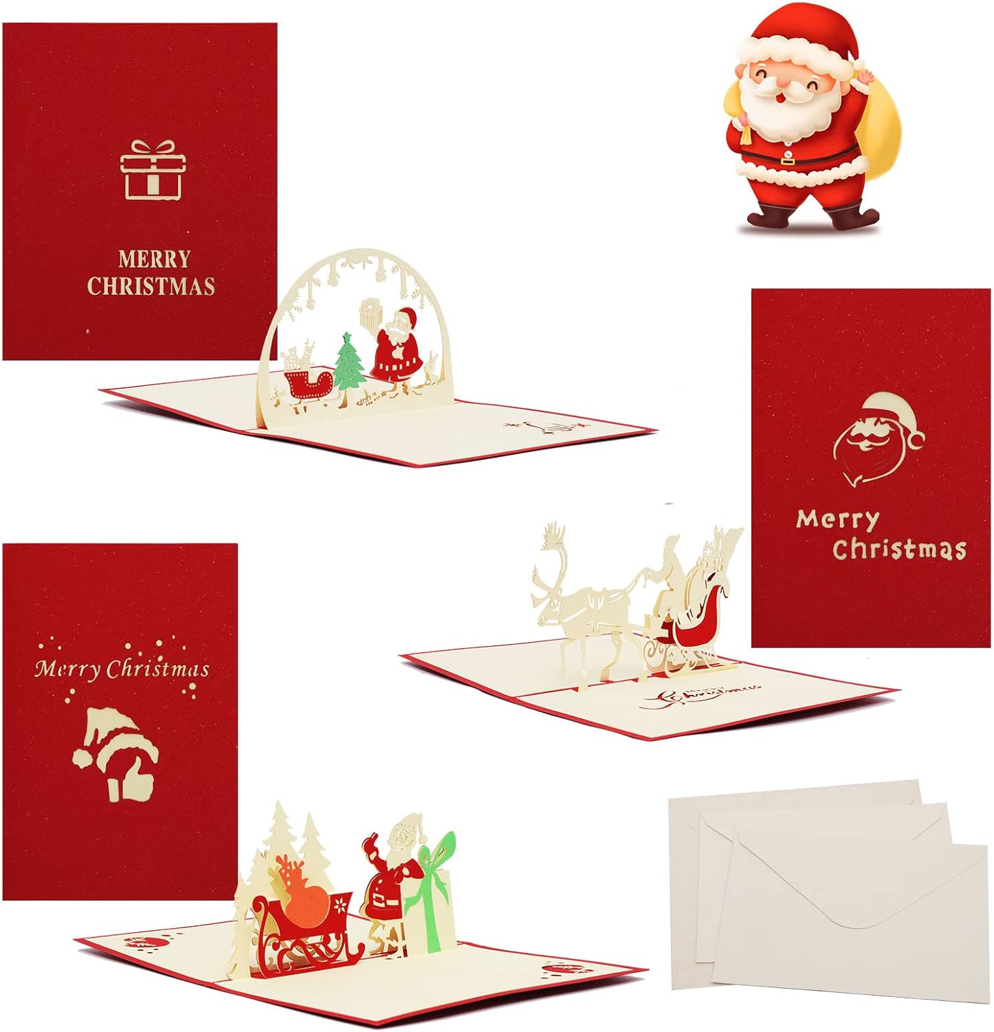 Pop Up Christmas Cards, Xmas Cards Packs 3PCS, 3d Christmas Cards with
