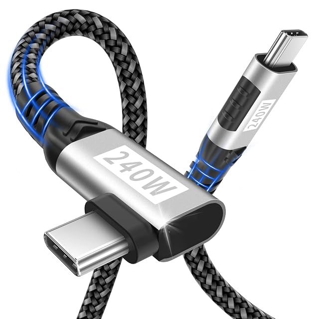 Kabel USB C na USB C, 3 m, 240 W, 48 V, 5 A, PD3.1, 90 stopni, nylonowy pleciony kabel do szybkiego ładowania do iPhone’a 17/16/15/Pro Max, MacBook Pro/Air, iPad Pro/Air/Mini, Samsung Galaxy S24 S23