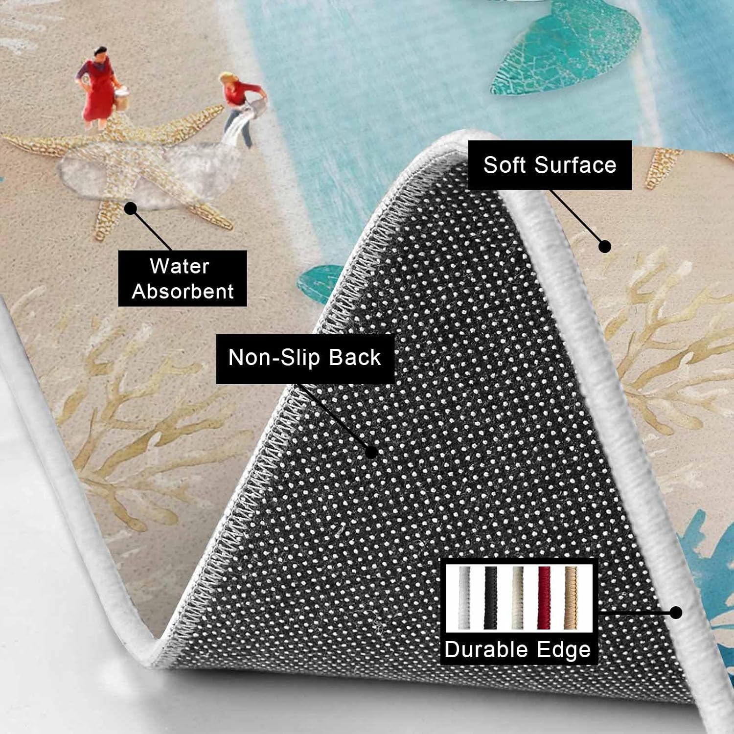 Summer Beaches Kitchen Mats Set of 2 Gradient Blue Ocean Sea Turtle Starfish Coastal Coral Non Slip Mat Washable Floor Rug for Kitchen Sink Floor Laundry, 19.7"x31.5"+19.7"x47.2"