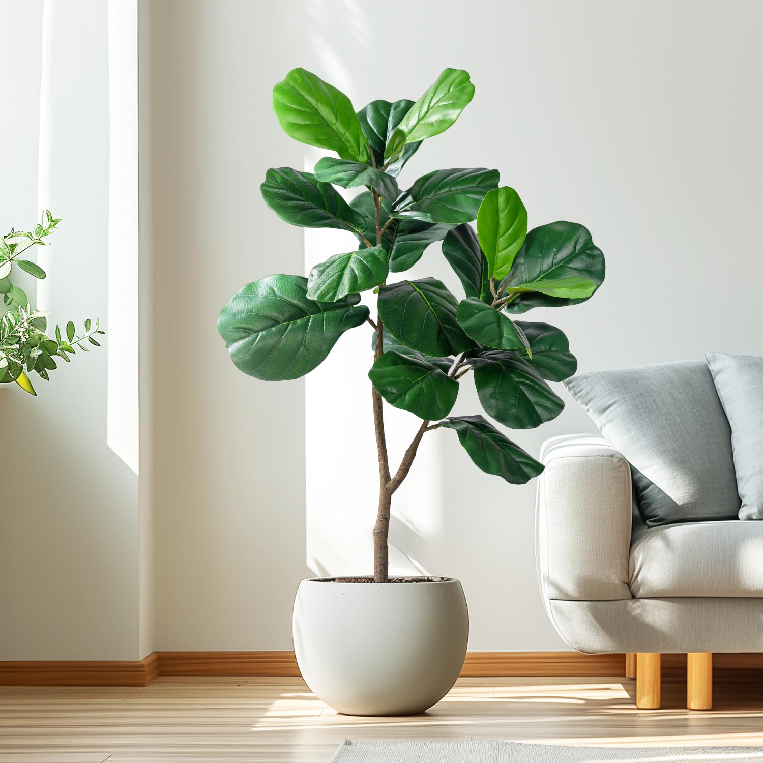 Artificial Fiddle Leaf Tree-4ft Faux Plant Fake Ficus Lyrata Tree Artificial Fig Silk Trees with Pot Floor Plants for Home Living Room Decor Indoor
