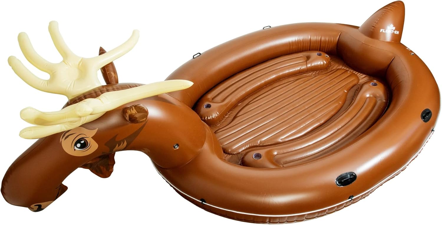 FLOAT-EH Party Moose Island Float for Adults - Inflatable Island Lake Float - Beach Floats are Thick, Durable, and Vinyl Designed - Inspired by The North - Comfortably Fit Six Adults