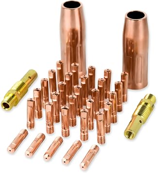 Mig Welding Gun Accessory, 0.035" Welder Replacement Kit for Lincoln Magnum 100L Tweco Mini/#1, 30pcs Welding Tips 0.035" + 2pcs Gas Nozzles + 2pcs Gas Diffuser