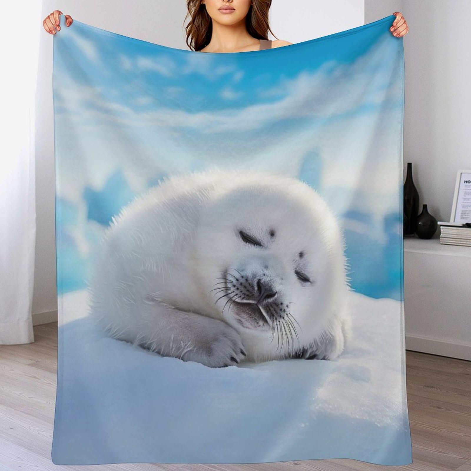 Couverture imprimée loutre de mer plaid flannel doux 140x180cm
