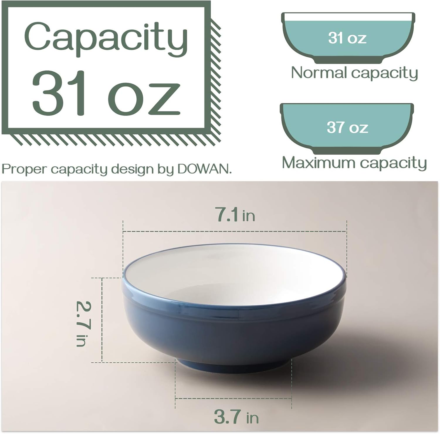  | DOWAN Soup Bowls, Serving Bowls for Kitchen, 32 Ounces Salad Bowls with Non-slip Design, Porcelain Cereal Bowls Set for Party Soup Salad Ramen Pho Pasta, Set of 3, Haza Blue: Soup Bowls