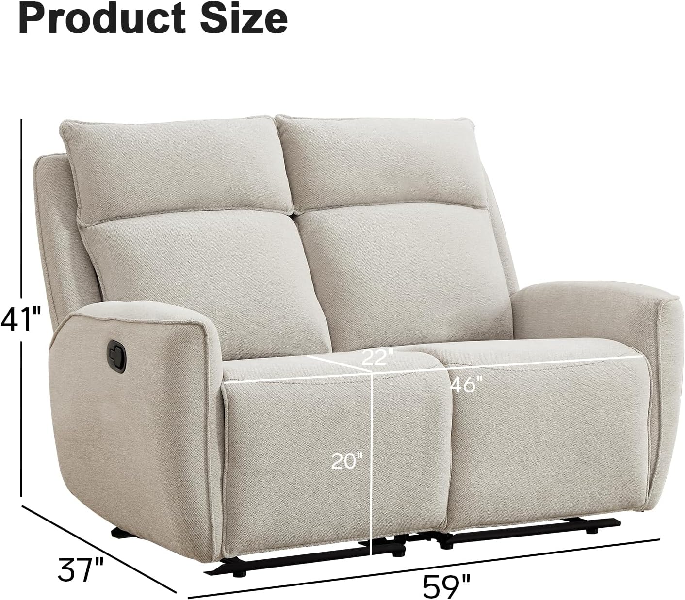 INZOY Manual Loveseat Recliner Sofa, Wall-Hugger 2 Seat Reclining Love Seat Couches, Chenille Fabric Reclinable Sofa Set, Double Seater Recliner Chair for Living Room, Office, Apartment, Beige