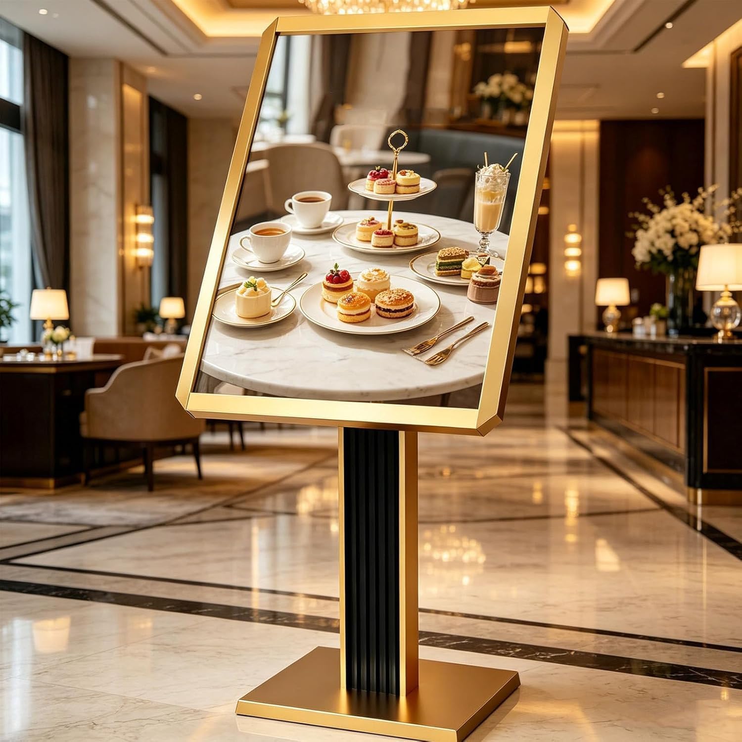 BOOZXCV Floor Sign Holder Stand, Heavy Duty Pedestal Sign Stand Menu Poster Message Advertisement Display Holder Horizontal/Vertical Adjustable for Restaurant,Malls,Schools (Gold 50 * 70cm)