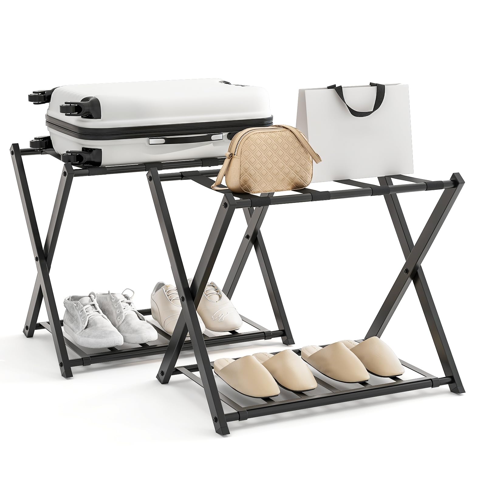 GIANTEX Portaequipajes Plegable simple, Portaequipajes de Metal para Ahorro de Espacio, Utilizar en Habitaciones, Hoteles, 68 x 43 x 58 cm (Negro)