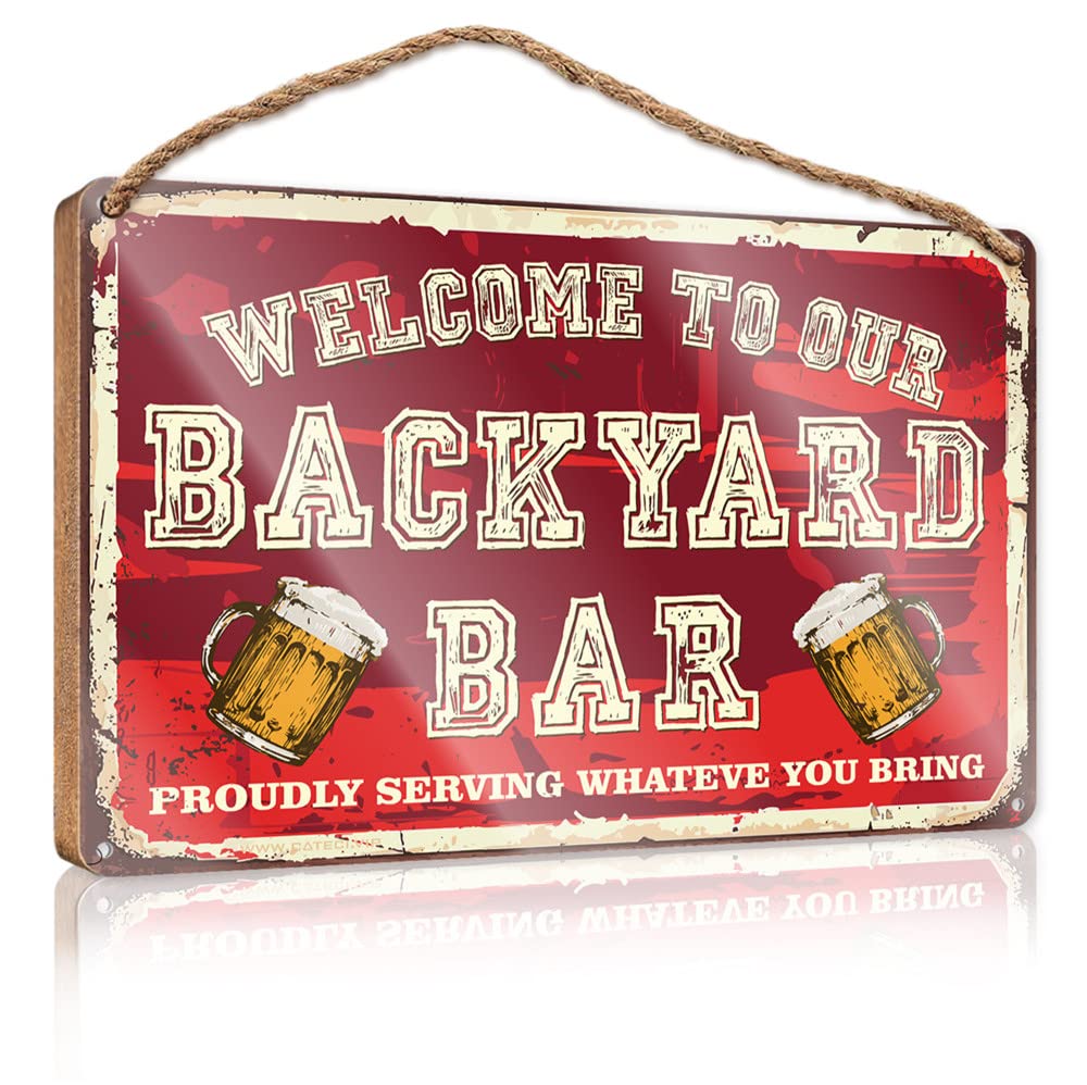 FZFN Hanging Decor Door Welcome To Our Backyard Bar Proudly Serving Whateve You Bring Wooden Sign Bar Signs For Home Decor Funny Office Gifts For Co(20X30CM)