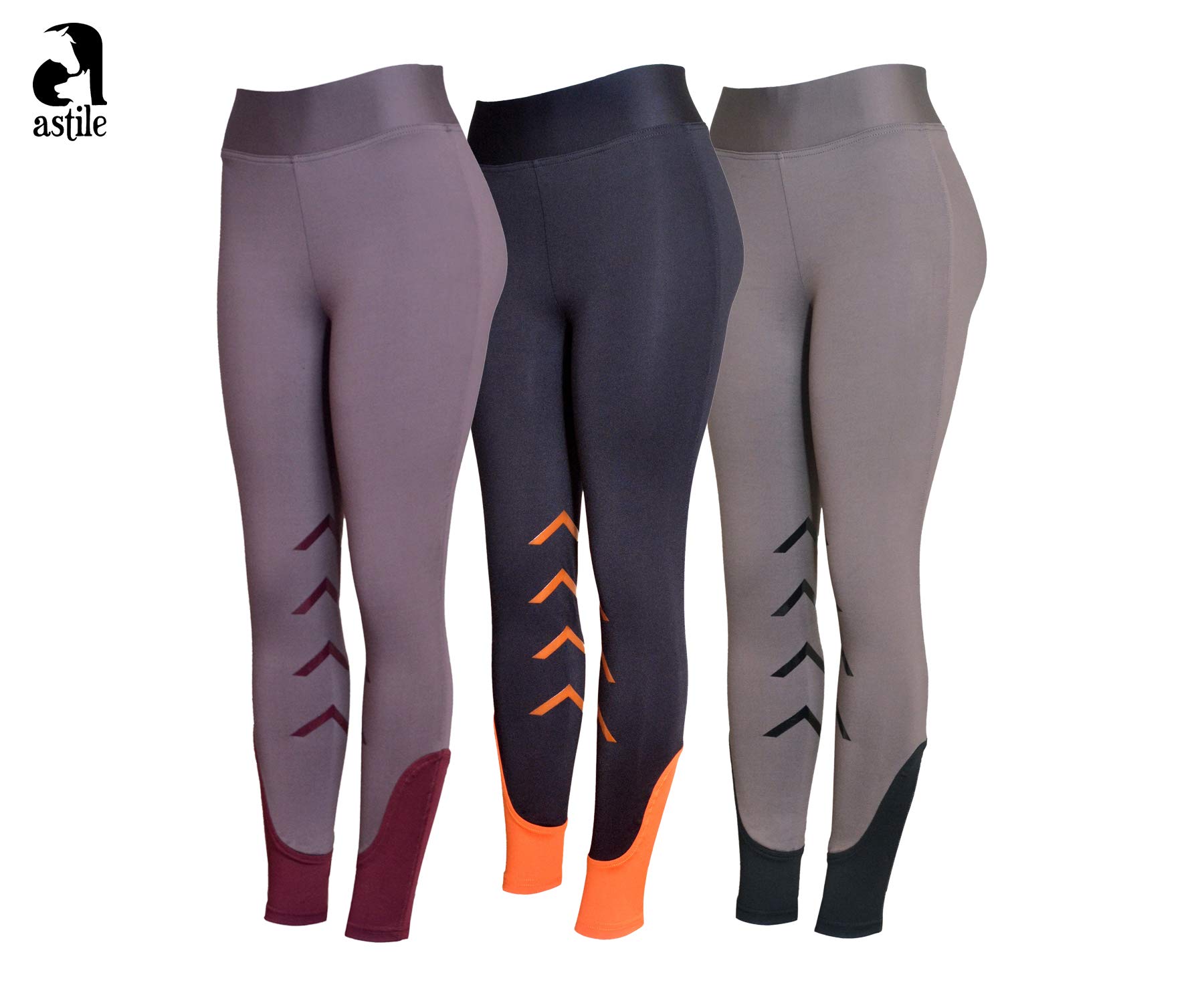 Riding Tights Silicon Knee Patch Navy Orange