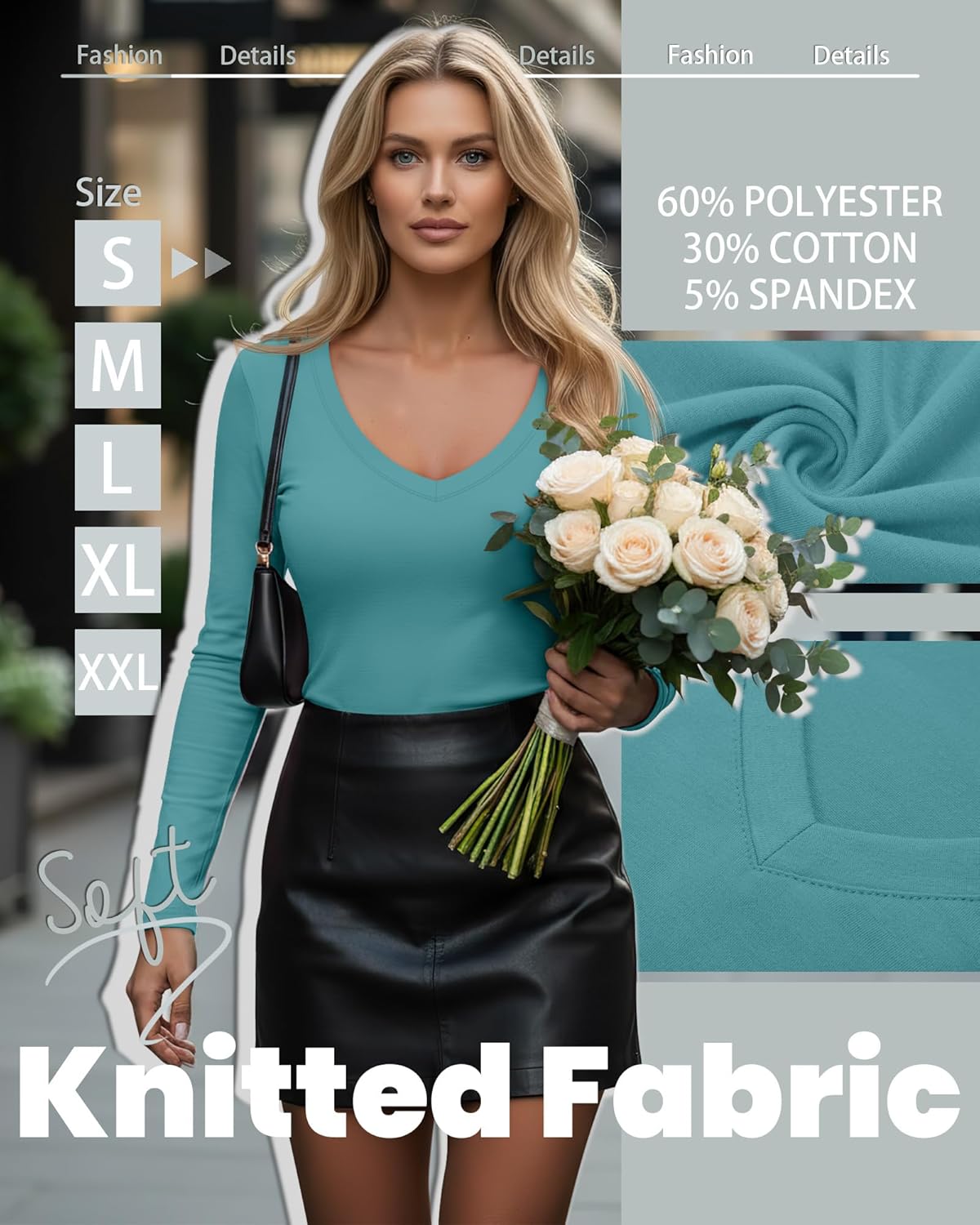 4 Pack Women's Long Sleeve Shirts Tight V Neck Slim Fitted Tops Stretchy Casual Basic T Shirts Layering Tees 2026 - Image 4