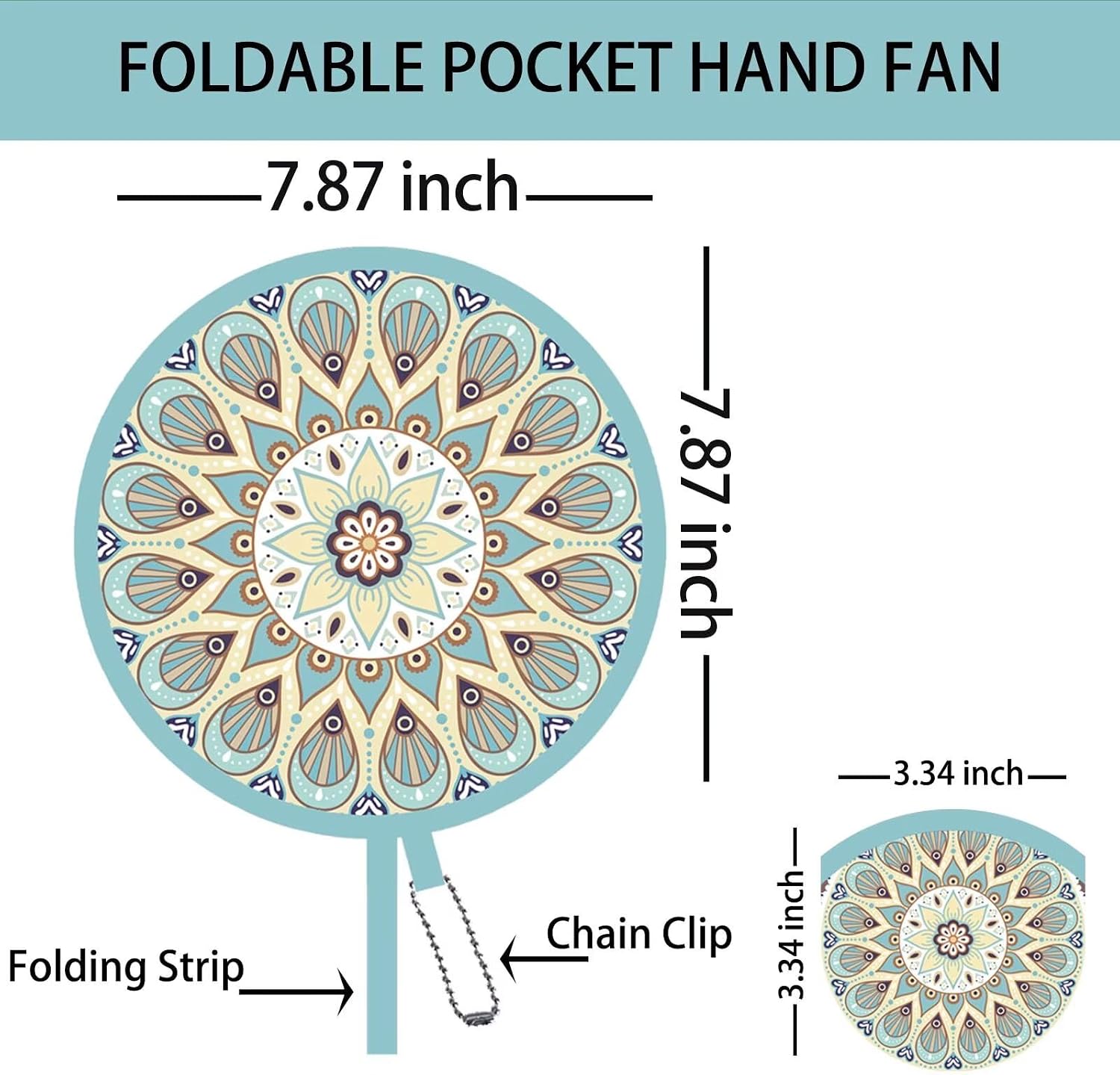 4 Pack Assorted Mandala Pattern Hand Fan Foldable, Multi-Role Round Handheld Fans for Travel, Events, Indoor & Outdoor (Mandala)