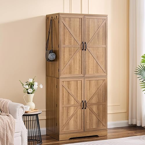 Vista 10 de LIDYUK Armario Armoire - Armario de almacenamiento de 72 pulgadas de alto con barra para colgar, estantes y cajón, armario independiente con puerta