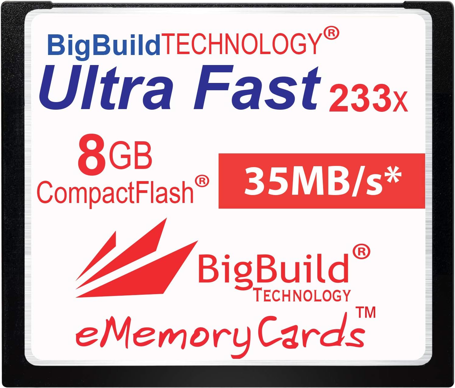 eMemoryCards 8GB Ultra Fast 35MB/s CompactFlash memory card compatible with Canon 10D/20D/30D/40D/50D/1D/1Ds/5D/5Ds/7D Mark I/II/III/IV, Nikon D, Olympus E, Sony Alpha, Leica S D-Cameras