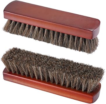 Horsehair Shoe Brush 2-Piece Set, Soft Horsehair Brush, Leather Cleaning and Care Brush, Shiny Brush, Cleaning Brush with Comfortable Wooden Handle, Apply Shoe Oil Brush