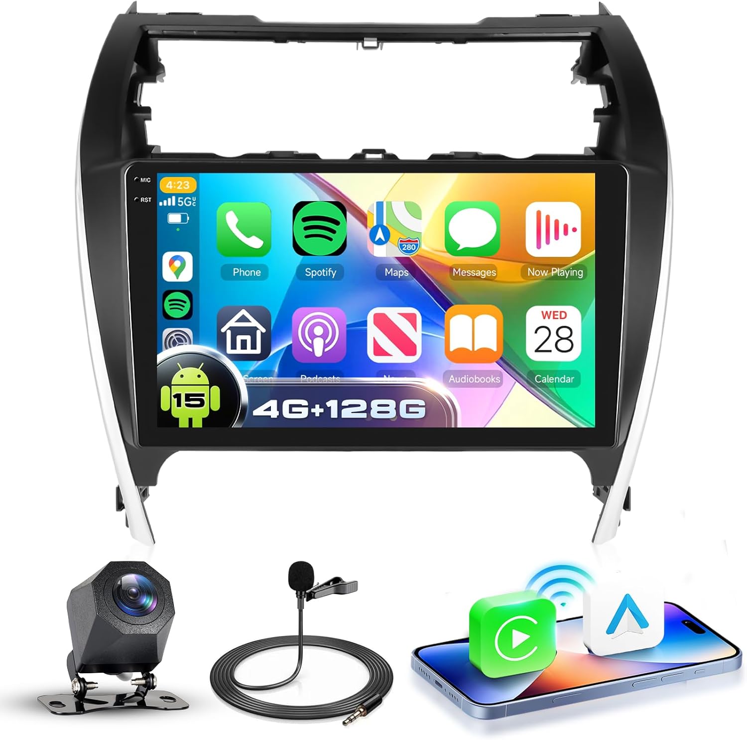 [8 CORE 4G+64G] for Toyota Camry 2012-2014 Car Radio with Wireless Carplay/Android Auto, 10.1 Inch Android 13 IPS Touch Screen Car Stereo, Bluetooth, GPS Navi, WiFi, SWC, DSP + Backup Camera