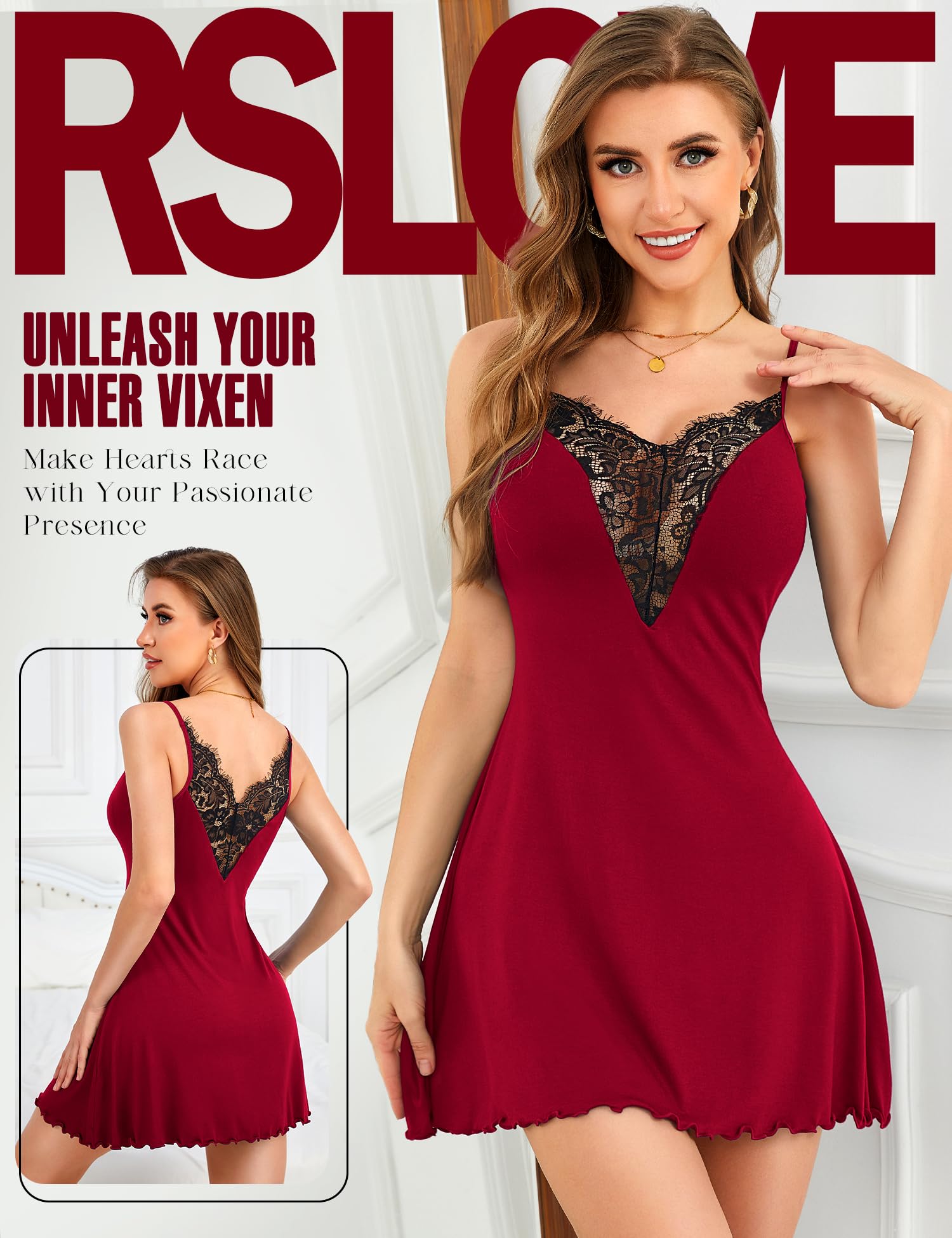 Lingerie Sexy Nuisette pour Femme – Chemise de Nuit en Dentelle avec col en V