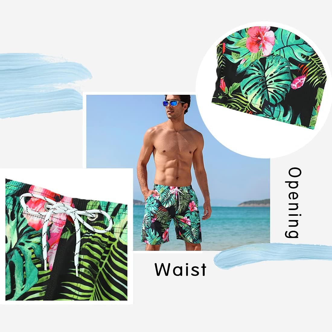 iCKER Mens Swim Trunks Quick Dry Bathing Suits Summer Holiday Beach Board Shorts