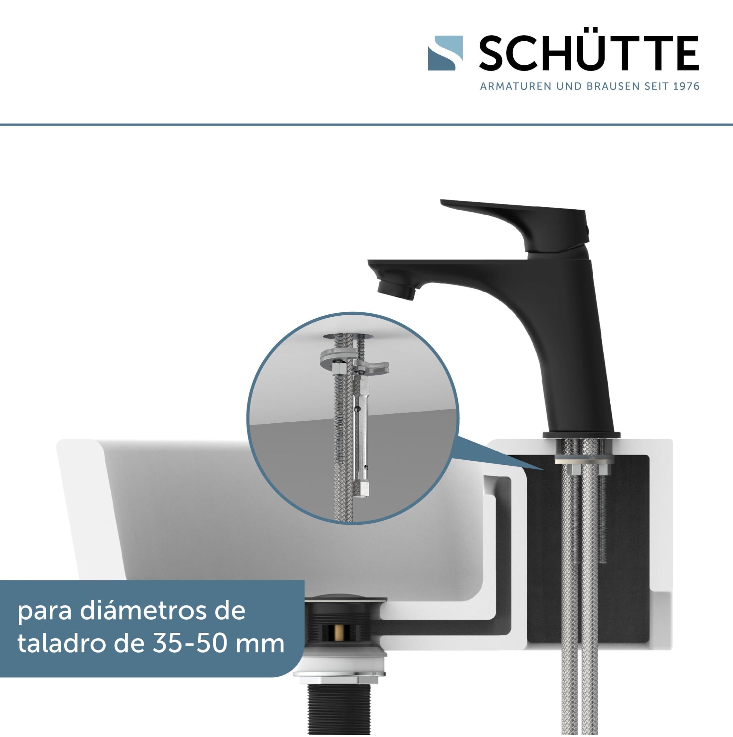 SCHÜTTE BOSTON 33216 Grifo de baño negro mate, grifo de lavabo, grifo mezclador de lavabo, negro, moderno mezclador monomando con desagüe, grifo de lavabo para tu baño