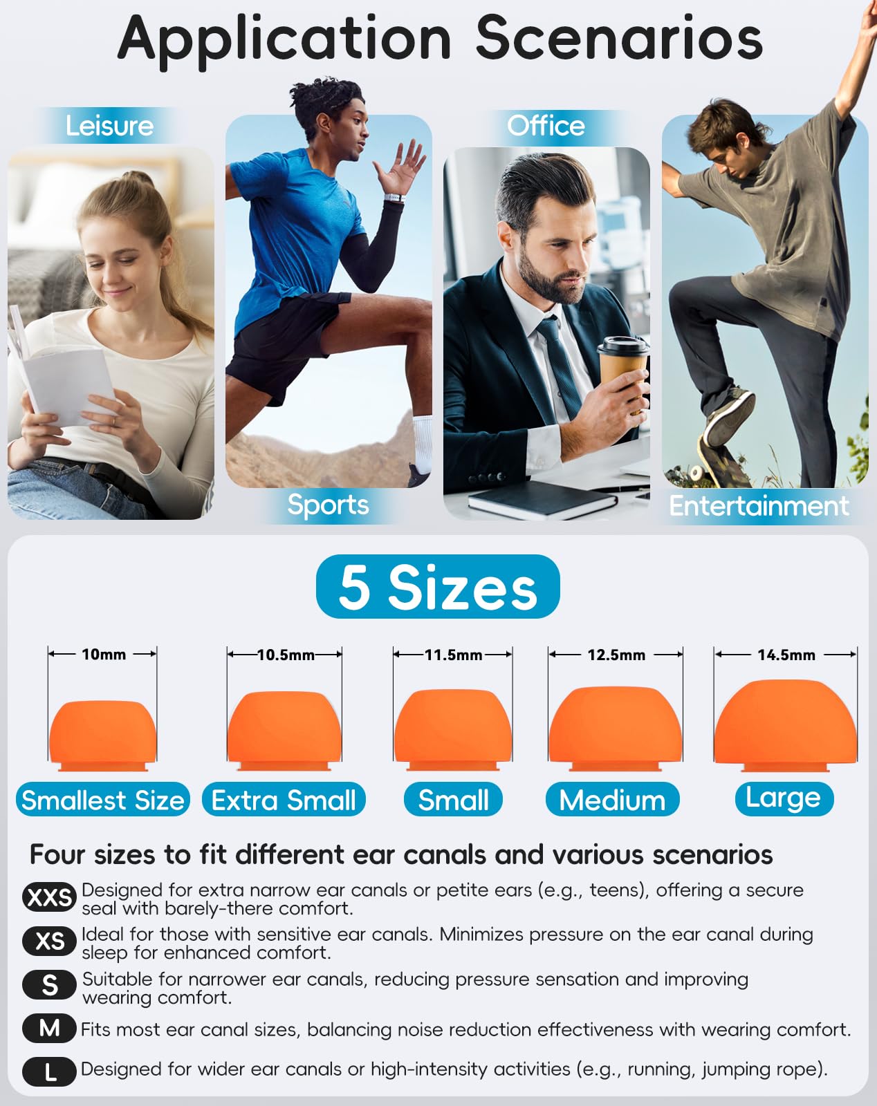 Zamienne Końcówki do AirPods Pro 3, Pomarańczowy - (XXS/XS/S/M/L) | 5 Pary, Antypoślizgowe, Miękki Silikon, Delikatne dla Skóry, Wygodne w Noszeniu, z Pudełkiem do Czyszczenia i Przechowywania