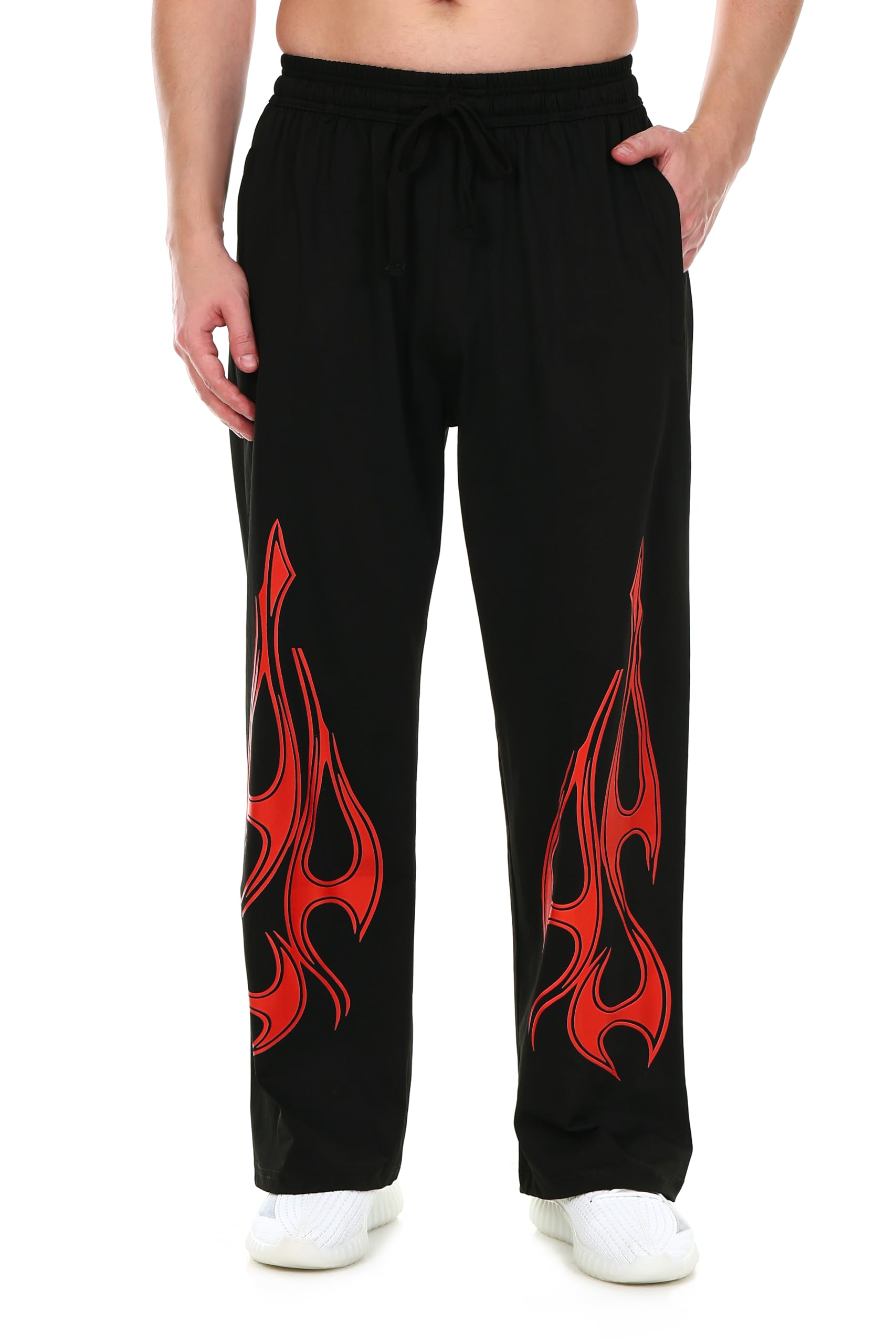 hype born Men’s Black Baggy Fit Track Pants with Red Flame Print | Loose FIT| Streetwear Gym & Casual Wear | Soft Touch Fabric & Side Pockets-picture-36