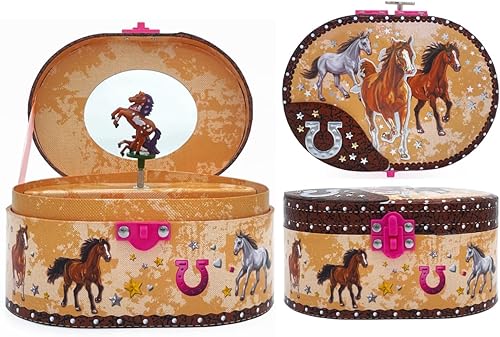 Hot Focus Dashing Horse Oval Shaped Musical Jewelry Box - 5th Anniversary Gifts For Her