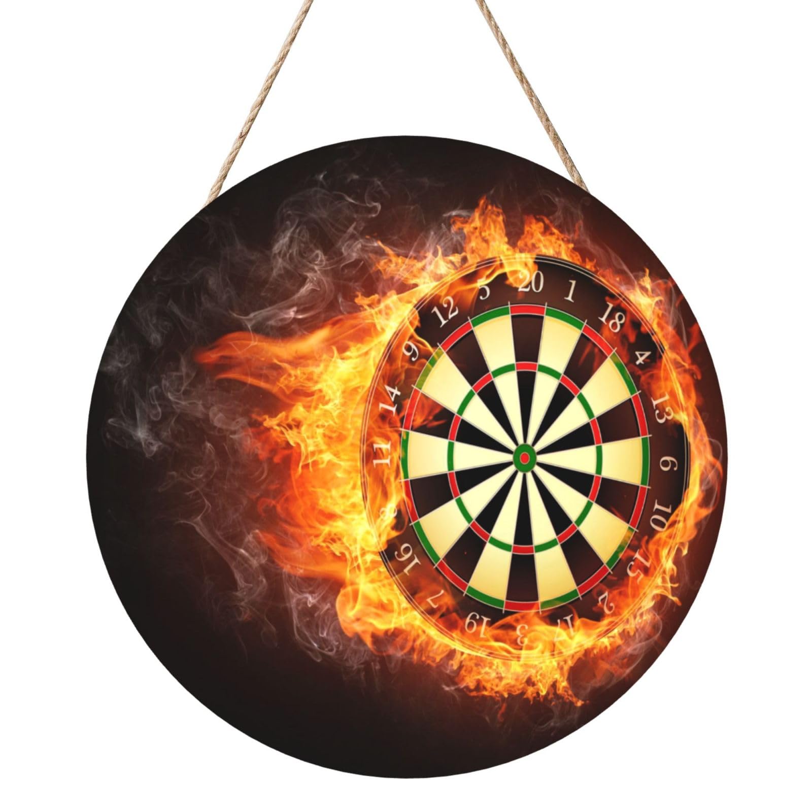 InOmak Flaming Dartboard Fire Dart Board 3D, Round Wood Panel Painting 12 in, Wall Hanging Painting For Home