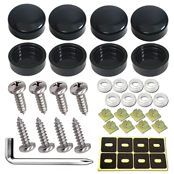 ZXFOOG Stainless Steel License Plate Screws-Anti-Rust Self-Tapping Car Tag Plate Fasteners for Mounting Frame Holder on Cars Trucks Motorcycle, Black Caps & Nylon Inserts